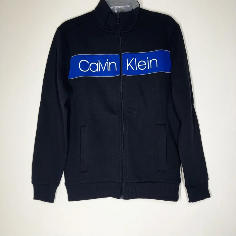CALVIN KLEIN Black Mens Zip Up Sweatshirt Track Jacket Size Medium NWT - Picture 1 of 3